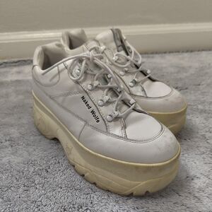 Naked Wolfe White Leather Platform Sneakers Size 8.5 Women's